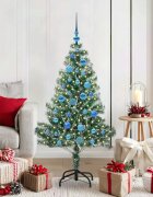 vidaXL Изкуствена коледна елха със сняг и LED светлина 150 cm
