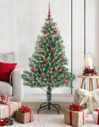 vidaXL Изкуствена коледна елха със сняг и LED светлина 150 cm