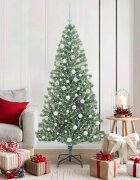 vidaXL Изкуствена коледна елха със сняг и LED светлина 180 cm