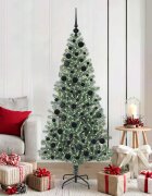 vidaXL Изкуствена коледна елха със сняг и LED светлина 180 cm