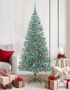 vidaXL Изкуствена коледна елха със сняг и LED светлина 180 cm