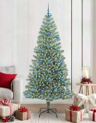 vidaXL Изкуствена коледна елха със сняг и LED светлина 210 cm