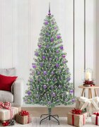 vidaXL Изкуствена коледна елха със сняг и LED светлина 210 cm