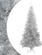 vidaXL Изкуствена коледна елха със стойка сребриста 210 см PET