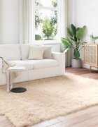 vidaXL Изкуствена овча килим TAFALLA Бежово 200 x 200 cm Полиестер