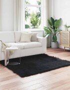 vidaXL Изкуствена овча килим TAFALLA Черно 120 x 120 cm Полиестер