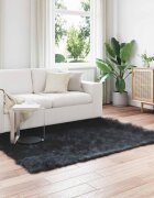 vidaXL Изкуствена овча килим TAFALLA Черно 140 x 200 cm Полиестер