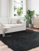 vidaXL Изкуствена овча килим TAFALLA Черно 240 x 240 cm Полиестер