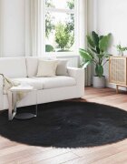 vidaXL Изкуствена овча килим TAFALLA Черно Ø 200 см Полиестер
