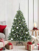 vidaXL Изкуствена шарнирна коледна елха Зелен и бял 150 cm PE и PVC