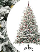 vidaXL Изкуствена светена коледна елха с комплект топки Зелено 210 cm