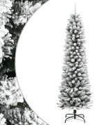 vidaXL Изкуствена тънка коледна елха с флокиран сняг 150 cm PVC&PE