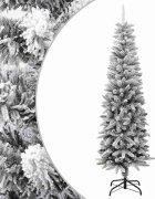 vidaXL Изкуствена тънка коледна елха с флокиран сняг 180 cm PVC&PE