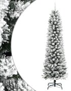vidaXL Изкуствена тънка коледна елха с флокиран сняг 210 cm PVC&PE