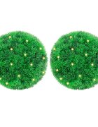 vidaXL Изкуствени топки от чемшир с LED светлини 2 бр. зелени 22 см