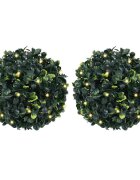 vidaXL Изкуствени топки от чемшир с LED светлини 2 бр. зелени 22 см