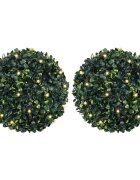 vidaXL Изкуствени топки от чемшир с LED светлини 2 бр. зелени 45 см