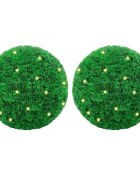 vidaXL Изкуствени топки от чемшир с LED светлини 2 бр. зелени 52 см