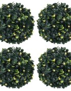vidaXL Изкуствени топки от чемшир с LED светлини 4 бр. зелени 12 см