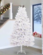 vidaXL Изкуствено коледно дърво с хингед Бяло 270 cm PVC и стомана