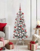 vidaXL Изкуствено коледно дърво с хингед Зелен и бял 120 cm