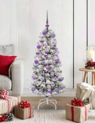 vidaXL Изкуствено коледно дърво с хингед Зелен и бял 120 cm