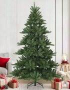 vidaXL Изкуствено коледно дърво с хингед Зелено 210 cm ПВЦ стомана