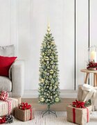 vidaXL Изкуствено Тънко Коледно Дърво Зелен и бял 120 cm