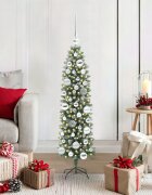 vidaXL Изкуствено Тънко Коледно Дърво Зелен и бял 120 cm