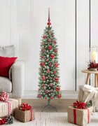 vidaXL Изкуствено Тънко Коледно Дърво Зелен и бял 120 cm