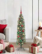 vidaXL Изкуствено Тънко Коледно Дърво Зелен и бял 120 cm