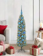 vidaXL Изкуствено Тънко Коледно Дърво Зелен и бял 120 cm