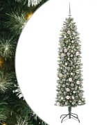 vidaXL Изкуствено Тънко Коледно Дърво Зелен и бял 180 cm