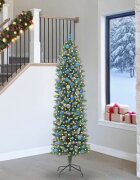 vidaXL Изкуствено Тънко Коледно Дърво Зелен и бял 240 cm