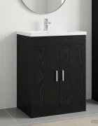 vidaXL Кабинет под мивка за баня Черен дъб 785 x 375 x 81 см