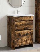 vidaXL Кабинет под мивка за баня Опушен дъб 56 x 375 x 81 см