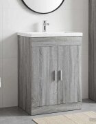 vidaXL Кабинет под мивка за баня Сив Сонома 56 x 375 x 81 см