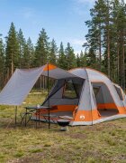 vidaXL Кабинна палатка Сив и оранжев 12-души Полиестер и стомана