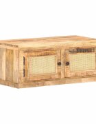 vidaXL Кафе маса 90x50x35 cм мангово дърво масив и естествена тръстика