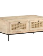 vidaXL Кафе маса 90x50x37 cм мангово дърво масив и тръстика