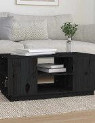 vidaXL Кафе маса черна 90x49x405 см борово дърво масив