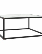 vidaXL Кафе маса черна с бяло мраморно стъкло 80x80x35 см