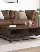 vidaXL Кафе маса кафяв дъб 100x100x30 см инженерно дърво и метал