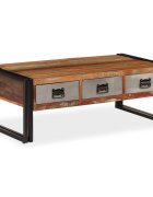 vidaXL Кафе маса с 3 чекмеджета рециклирано дърво масив 100x50x35 cм