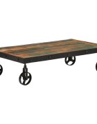 vidaXL Кафе маса с колелца регенерирано дърво масив 100x55x26 cм