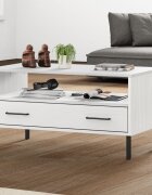 vidaXL Кафе маса с метални крака бяла 85x50x45 см масивно дърво OSLO