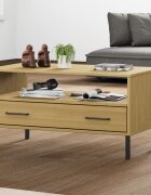 vidaXL Кафе маса с метални крака кафява 85x50x45 см масивно дърво OSLO