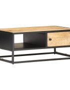 vidaXL Кафе маса с резбована врата 90x55x36 см грубо мангово дърво