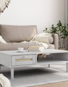 vidaXL Кафе маса SENJA ратанова визия бяла 100x55x33 см бор масив