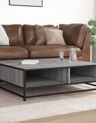 vidaXL Кафе маса сив сонома 100x100x30 см инженерно дърво и метал